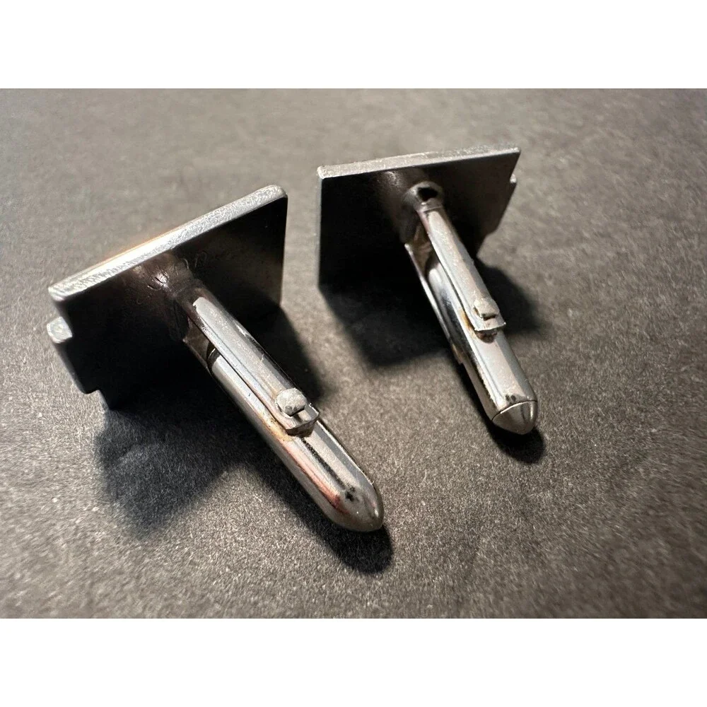 Vintage Swank Silver Tone Rectangle Men’s Cufflinks Brushed & Shiny 3/4” x 1/2”